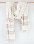 Scarf with linen & cotton blend in brown colour with knotted fringe and hand-twisted style on the stick.